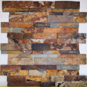 Textured ledgestone veneer wall cladding in natural tones