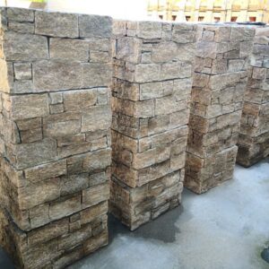 Stylish stacked stone column feature in natural tones