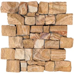 A close-up view of yellow stacked sandstone ledge stone