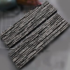 Natural pencil ledger stone panels in a stacked arrangement