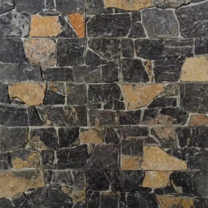 A close-up view of dry stone wall panels showcasing natural textures
