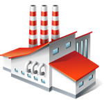 Icon representing a modern paper manufacturing factory