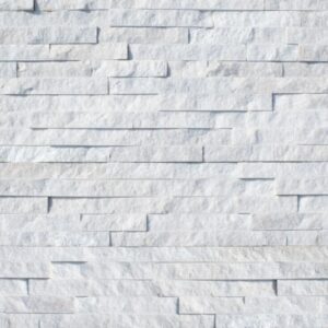 Elegant pure white quartzite stacked stone wall